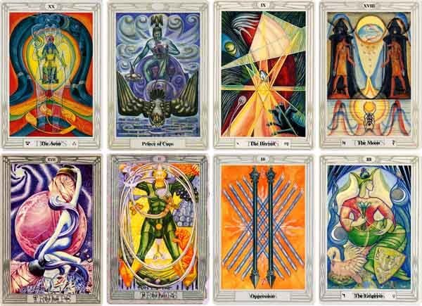 Cards from the Thoth Tarot.