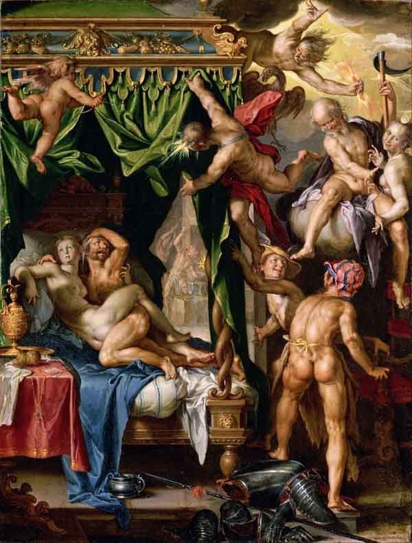 Mars and Venus discovered by the gods. Painting by Joachim Wtewael, 1604.