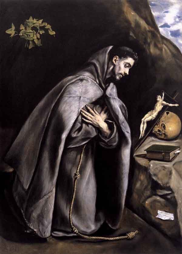 Saint Francis meditating. Panting by El Greco, c. 1595.