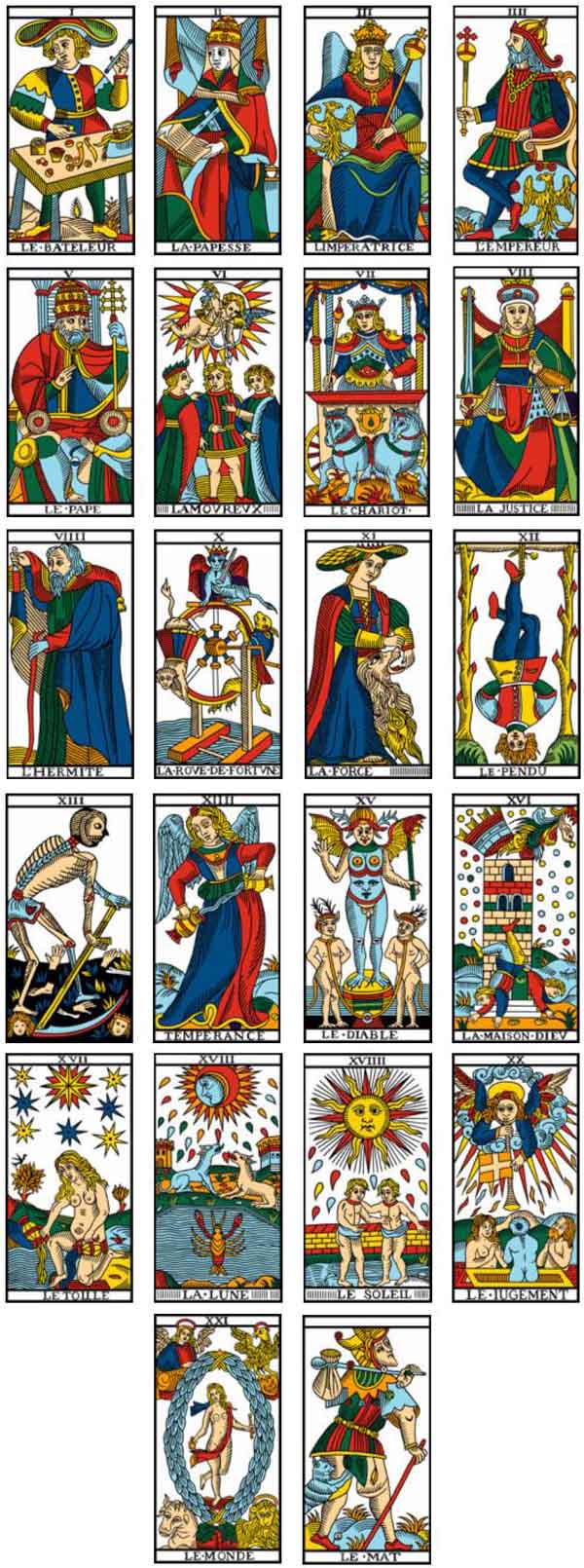 The Tarot of Marseille, the cards of the Major Arcana.